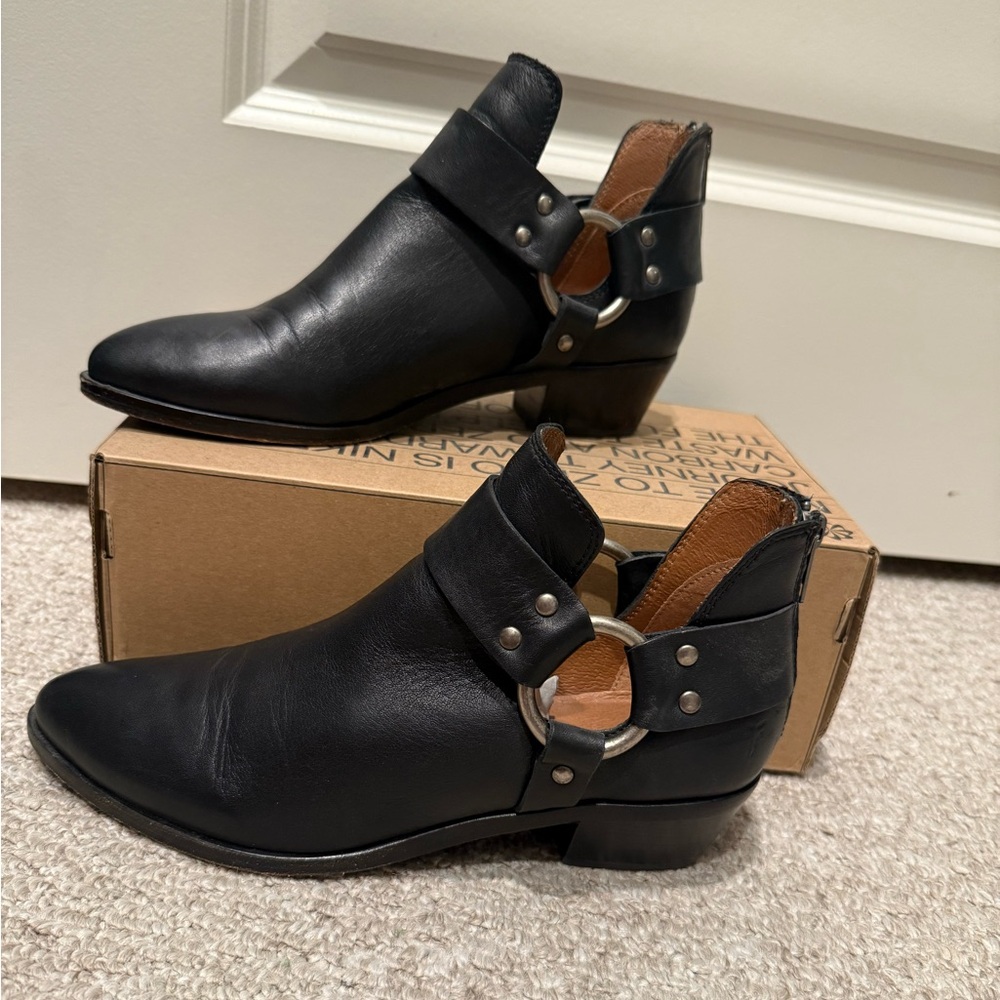 Frye Black Ankle Boots with Silver Accents